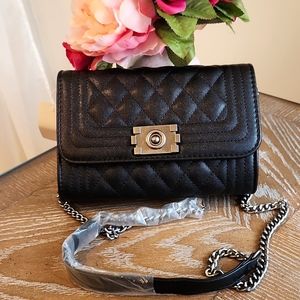 NWT Quilted Black Crossbody Flap Bag